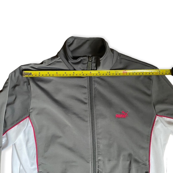 Puma track jacket size medium, gray & white zip-up, pockets & stand-up collar - Picture 4 of 11